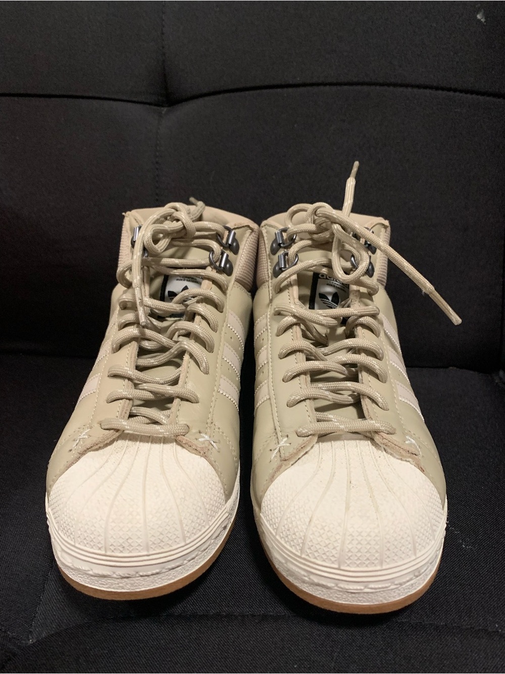 adidas Taupe and White Shell-Toe Sneakers